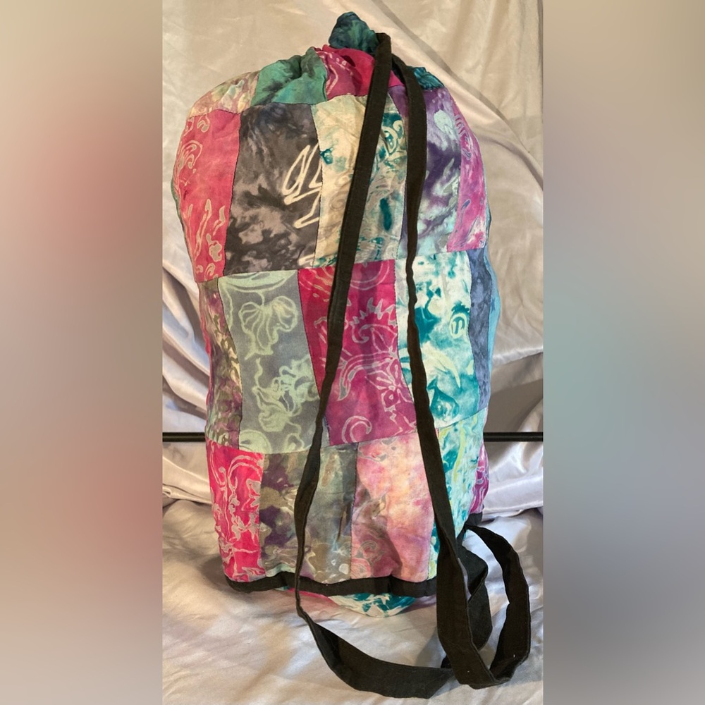 Colorful Patchwork Drawstring Bag Cinch Sac Backp… - image 1